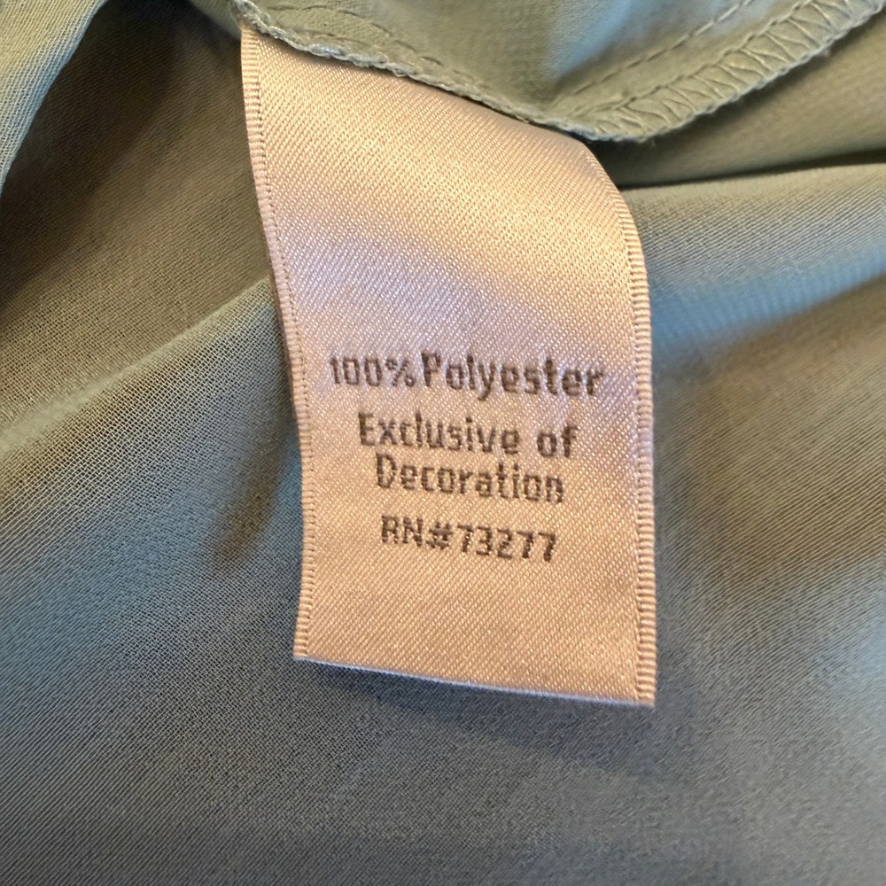 LC Lauren Conrad Sage Green Pearl Embellished Sheer Chiffon Blouse Womens Medium - Picture 9 of 11